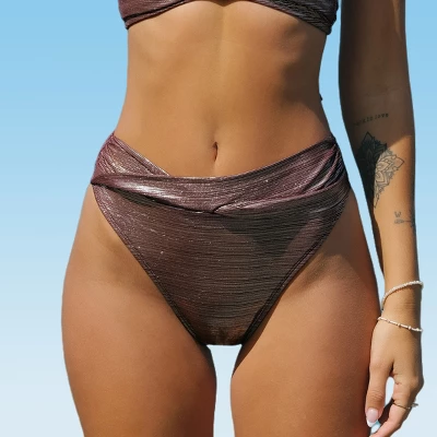 Women's Twisted Front High Waist Bikini Bottom - Cupshe 5 Women's Twisted Front High Waist Bikini Bottom - Cupshe - Image 5