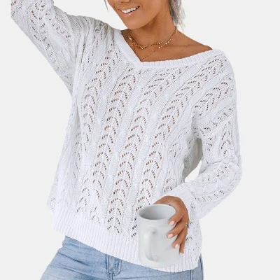 Women's Pointelle Knit Twisted-Back Sweater - Cupshe 6 Women's Pointelle Knit Twisted-Back Sweater - Cupshe - Image 6