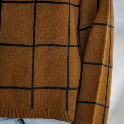 Women's Grid Print Drop Sleeve Turtleneck Sweater - Cupshe 1 Women's Grid Print Drop Sleeve Turtleneck Sweater - Cupshe