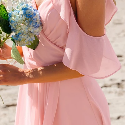 Women's Blush Pink Off-Shoulder Beach Maxi Wedding Guest Dress - Cupshe 2 Women's Blush Pink Off-Shoulder Beach Maxi Wedding Guest Dress - Cupshe - Image 2