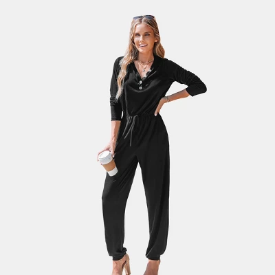 Women's Shadow Black Drawstring Waist Jumpsuit - Cupshe 2 Women's Shadow Black Drawstring Waist Jumpsuit - Cupshe - Image 2