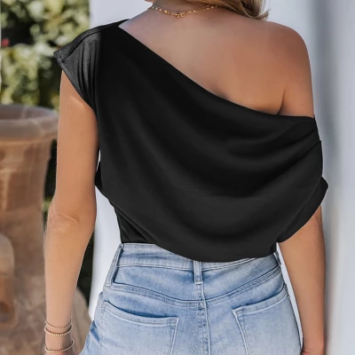 Women's One Shoulder Short Sleeve Fitted Bodysuit - Cupshe 2 Women's One Shoulder Short Sleeve Fitted Bodysuit - Cupshe - Image 2