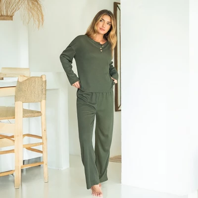 Women's Cozy Ribbed Knit Olive Green Loungewear Pajama Set - Cupshe 1 Women's Cozy Ribbed Knit Olive Green Loungewear Pajama Set - Cupshe