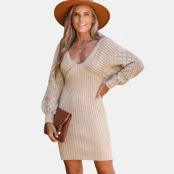 Women's Crochet V-Neck Mini Sweater Dress - Cupshe -BLAZER GUEST ec2ce6d4 38da 438b a2a7 bc970e993957
