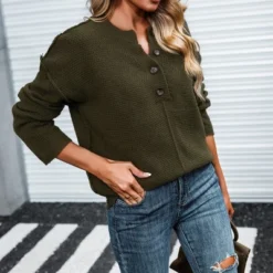 Women's Textured Half-Button Drop Shoulder Sweater -Cupshe -BLAZER GUEST ecd39082 0179 4103 8531 7b90466256bc