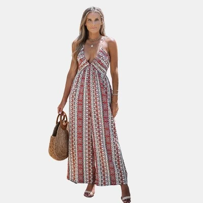 Women's Paisley Print Plunge Jumpsuit - Cupshe 4 Women's Paisley Print Plunge Jumpsuit - Cupshe - Image 4