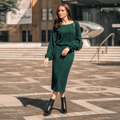Women's Emerald Ribbed Midi Dress - Cupshe 2 Women's Emerald Ribbed Midi Dress - Cupshe - Image 2