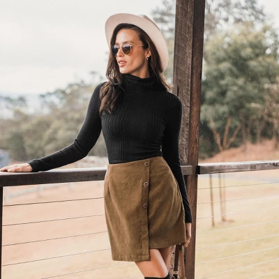 Women's Corduroy Button-Front Mini Wrap Skirt - Cupshe 2 Women's Corduroy Button-Front Mini Wrap Skirt - Cupshe - Image 2