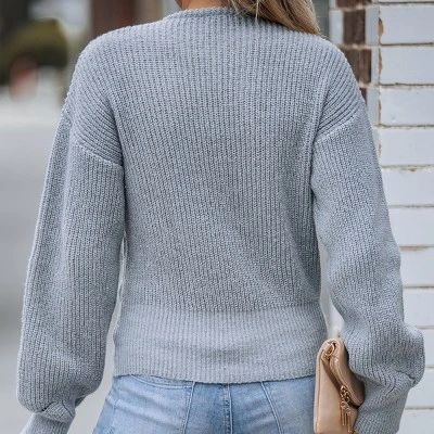 Women's Surplice Neck Rib Wrap Sweater - Cupshe 3 Women's Surplice Neck Rib Wrap Sweater - Cupshe - Image 3