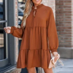 Women's Terra Cotta Tie Neck Flounce Mini Dress - Cupshe -BLAZER GUEST f163ee19 b304 430b 86d6 6af9a454267a
