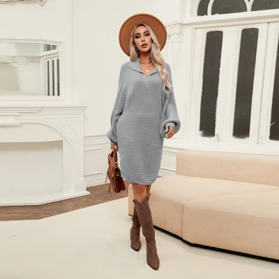 Women's Chunky Knit V-Neck Collar Sweater Dress - Cupshe 5 Women's Chunky Knit V-Neck Collar Sweater Dress - Cupshe - Image 5