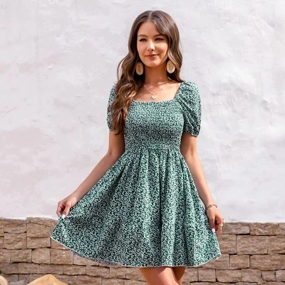 Women's Floral Smocking Square Neck Mini Dress - Cupshe 3 Women's Floral Smocking Square Neck Mini Dress - Cupshe - Image 3