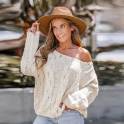 Women's Cream Cable Knit Drop Sleeve Sweater - Cupshe -BLAZER GUEST f25563d4 c8c0 4d47 830e 0433853b8641