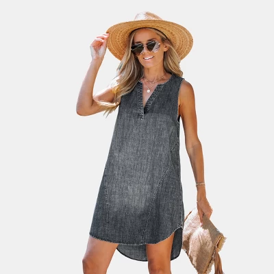 Women's Denim V-Neck Mini Dress - Cupshe 9 Women's Denim V-Neck Mini Dress - Cupshe - Image 9