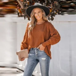 Women's Pumpkin Spice Textured Knit Sweater - Cupshe -BLAZER GUEST f3535acd c632 431b 86d1 d9c322140569