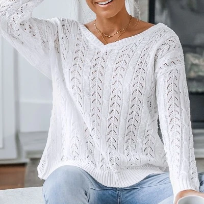Women's Pointelle Knit Twisted-Back Sweater - Cupshe 1 Women's Pointelle Knit Twisted-Back Sweater - Cupshe