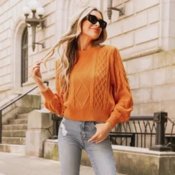 Women's Cable Knit Long Bishop Sleeve Sweater - Cupshe -BLAZER GUEST f4776b4e be43 40ca 9bbf f9380c489146