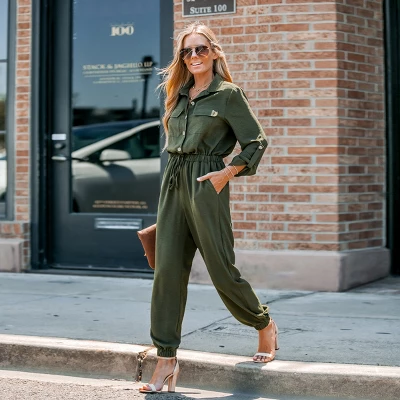 CUPSHE Women's Dark Forest Green Button-Front Jumpsuit 1 CUPSHE Women's Dark Forest Green Button-Front Jumpsuit