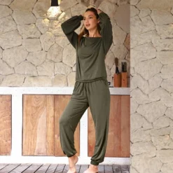 Women's Cozy Elastic Waist Long Sleeves & Pants Pajama Sets - Cupshe -BLAZER GUEST f5ba50e6 fd92 4725 bce7 40eaa4099e50
