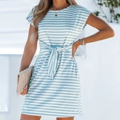Women's Striped Knotted Belt Mini Dress - Cupshe -BLAZER GUEST f5fb51a2 98c4 4631 ac03 f1f40499a680