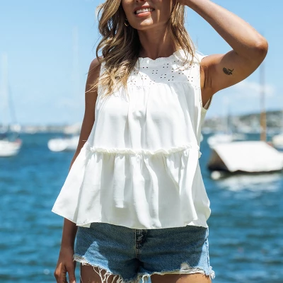 Women's Eyelet Ruffled Tank Top - Cupshe 4 Women's Eyelet Ruffled Tank Top - Cupshe - Image 4