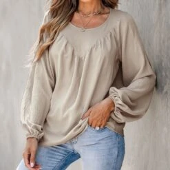 Women's Apricot Peasant Sleeve Shirred Top - Cupshe