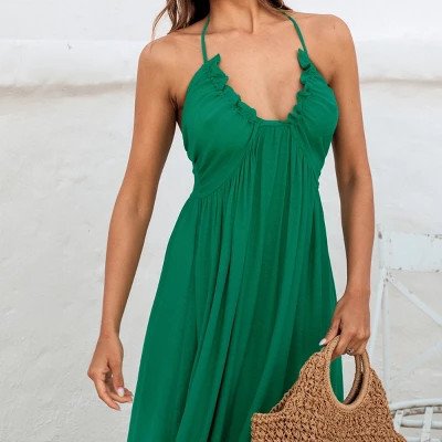 Women's Ruffled Halter Neck Maxi Dress - Cupshe 5 Women's Ruffled Halter Neck Maxi Dress - Cupshe - Image 5