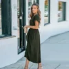 Women's Elegant Green Wrap Tie-Waist Shirt Dress - Cupshe