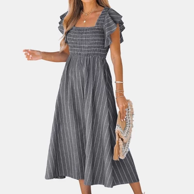 Women's Pinstriped Smocked Midi Dress - Cupshe 6 Women's Pinstriped Smocked Midi Dress - Cupshe - Image 6