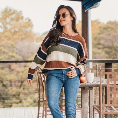 Women's Striped Drop Shoulder Sweater - Cupshe 6 Women's Striped Drop Shoulder Sweater - Cupshe - Image 6