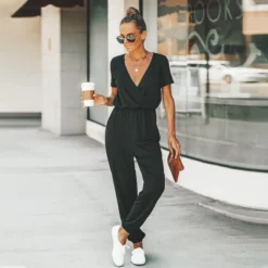 Women's Short Sleeve Wrap Loose Long Romper Jumpsuit - Cupshe