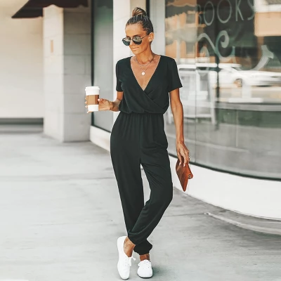 Women's Short Sleeve Wrap Loose Long Romper Jumpsuit - Cupshe 1 Women's Short Sleeve Wrap Loose Long Romper Jumpsuit - Cupshe