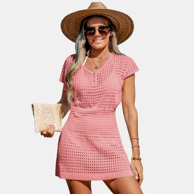 Women's Crochet Knit Cutout V-Neck Cover-Up Mini Dress - Cupshe 8 Women's Crochet Knit Cutout V-Neck Cover-Up Mini Dress - Cupshe - Image 8