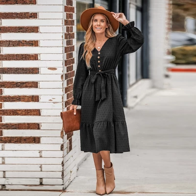 Women's Clip Dot Belted A-Line Midi Dress - Cupshe 4 Women's Clip Dot Belted A-Line Midi Dress - Cupshe - Image 4