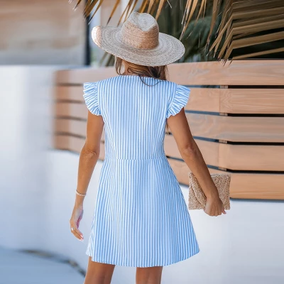 Women's Striped Button-Down Ruffle Sleeve Shirt Dress - Cupshe 3 Women's Striped Button-Down Ruffle Sleeve Shirt Dress - Cupshe - Image 3