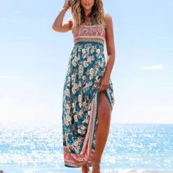 Women's Boho Chic Floral Print Maxi Dress With Smocked Bodice -Cupshe -BLAZER GUEST fd192470 d543 406d 8ce6 ea6356725070