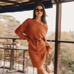 Women's One Shoulder Drawstring Mini Sweater Dress - Cupshe