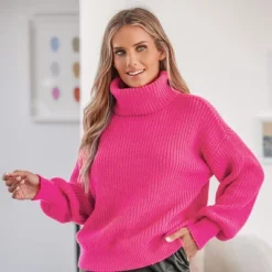 Women's Chunky Knit Turtleneck Long Sleeve Sweater - Cupshe