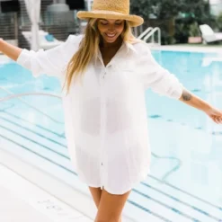 Women's White Semi-Sheer Shirt Cover Up -Cupshe -BLAZER GUEST fdb2b259 ca54 4cfa 8375 78b4a0683372