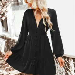 Women's Plunge Neck Button Loop Mini Dress - Cupshe -BLAZER GUEST ff09052b 037b 4966 a340 da179c0cccfd